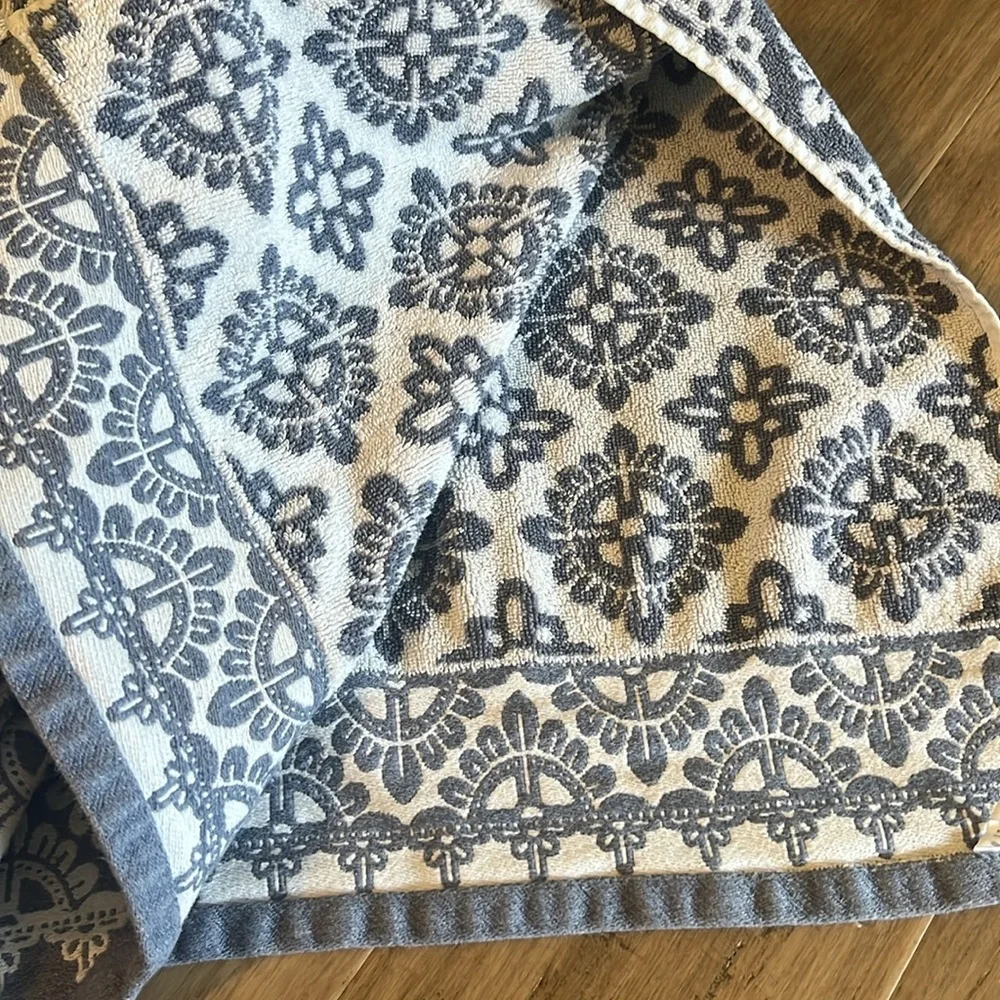 Pottery Barn Alva Jacquard Blue and White Organic Cotton Hand Towels set of 4